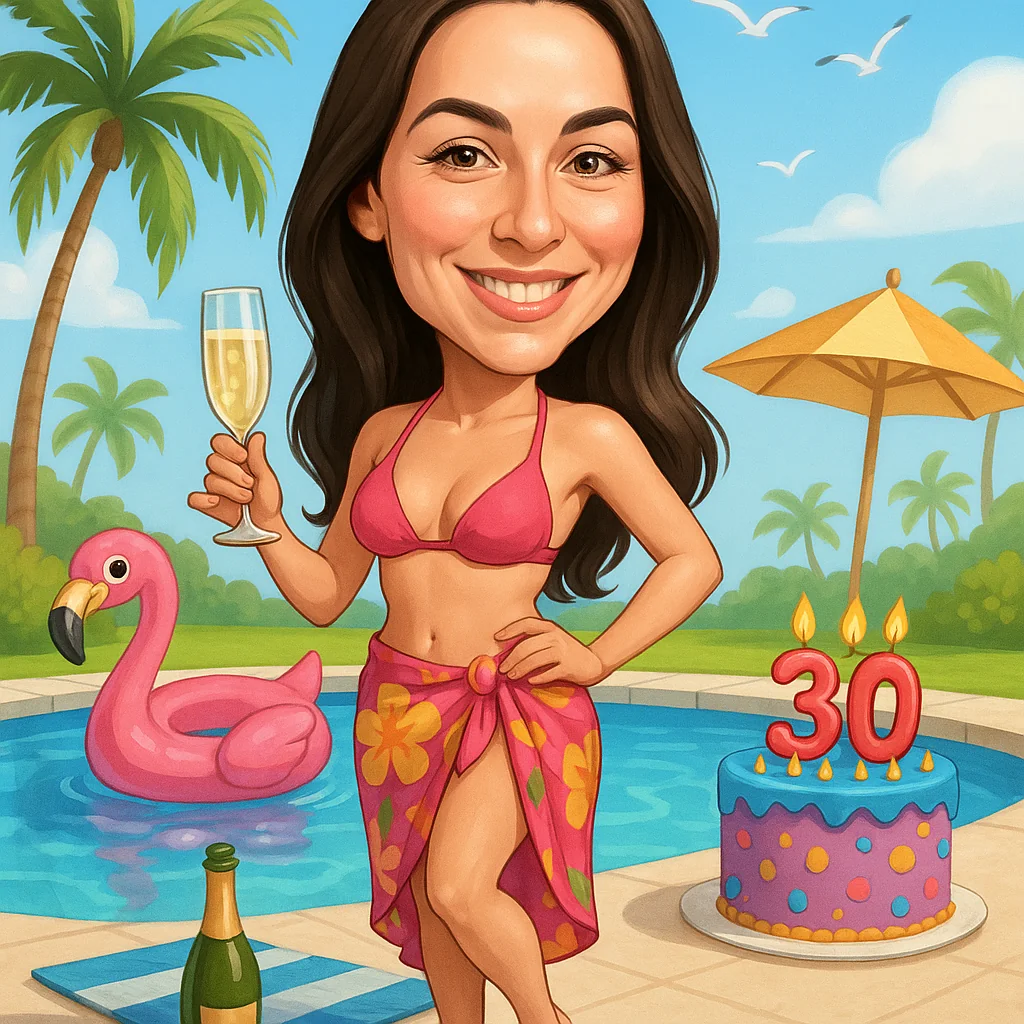 Карикатура за рожден ден на басейн