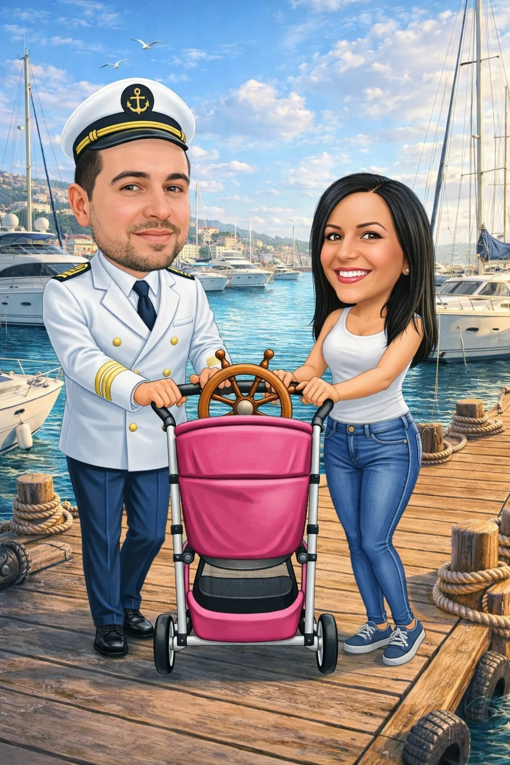 Карикатура за семейство с дете капитани