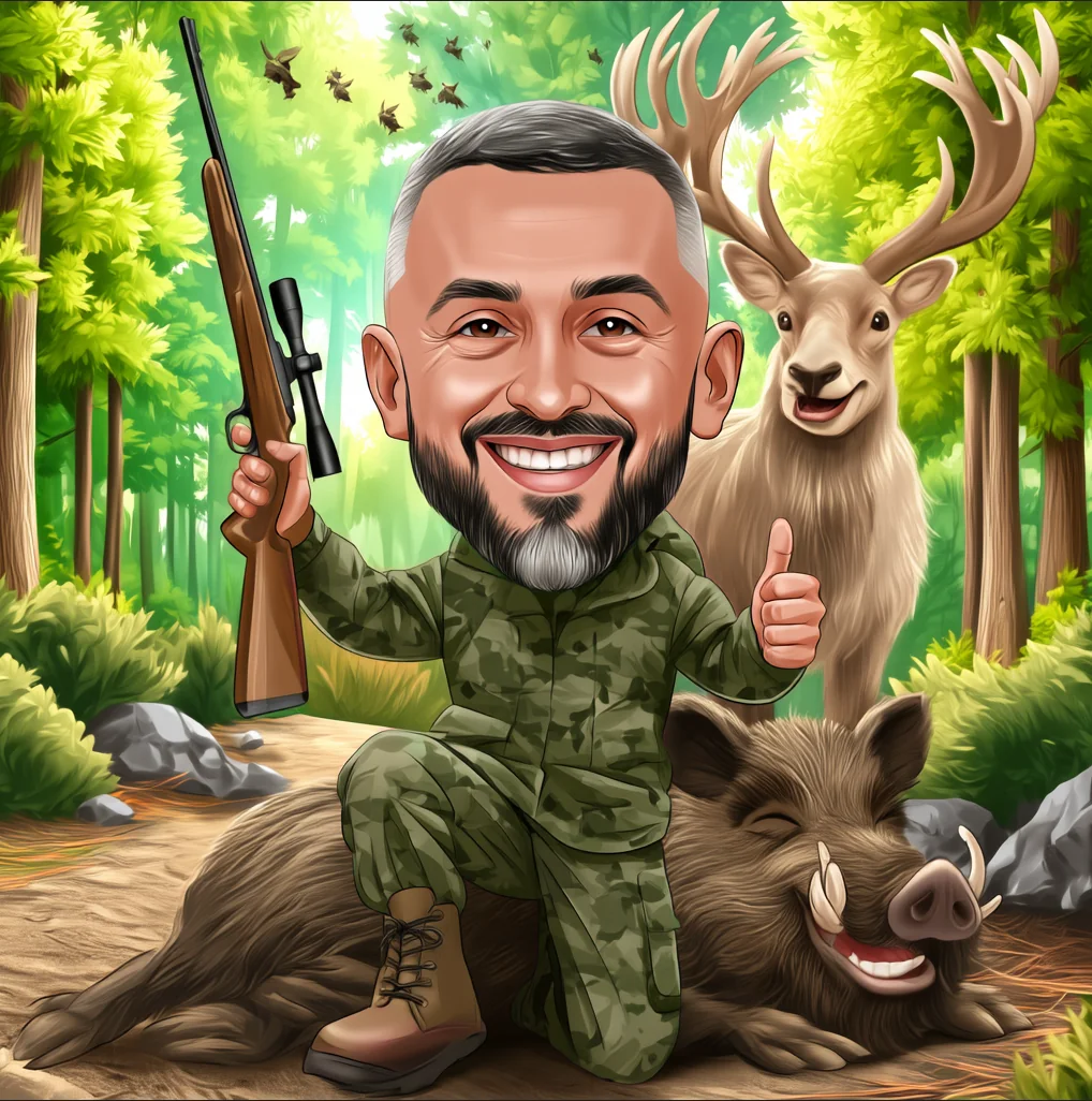 Карикатура за мъж ловец